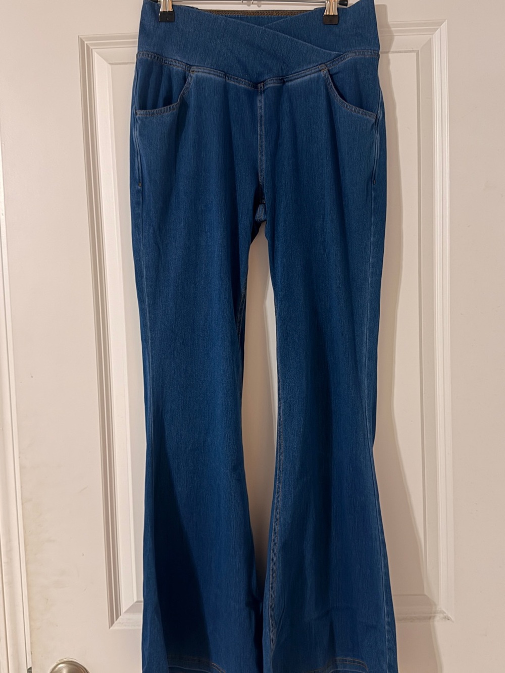 HALARA Deep Blue Flare Jeans with Crossover Waist